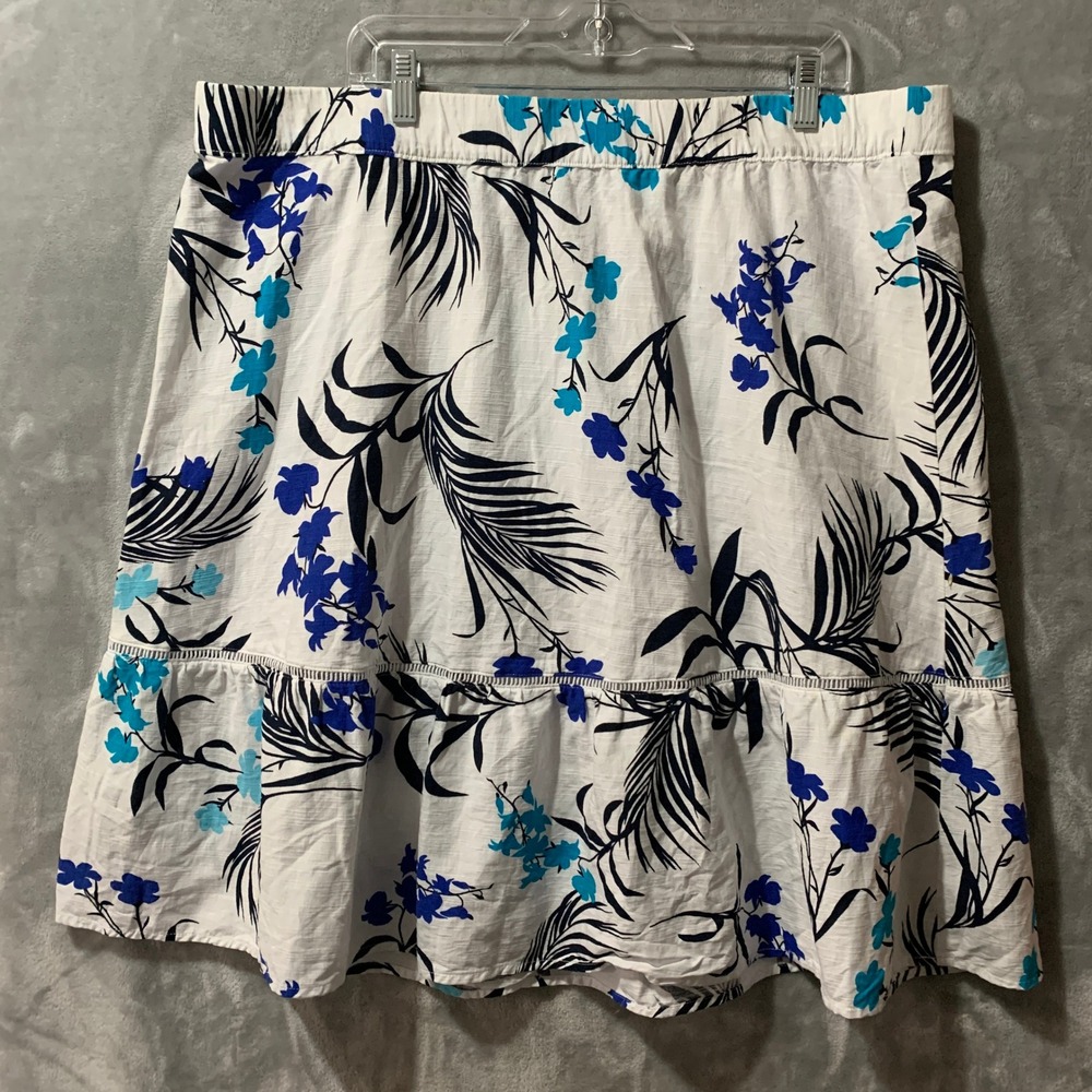 White Floral Tiered Skirt with Blue Print